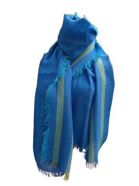KUNA Women's 78' x 29" Baby Alpaca and Silk Blend Shawl Scarf Blue Green NWT